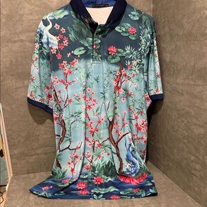 Greyson Peacock and Floral Print Polo Shirt - Multicolor